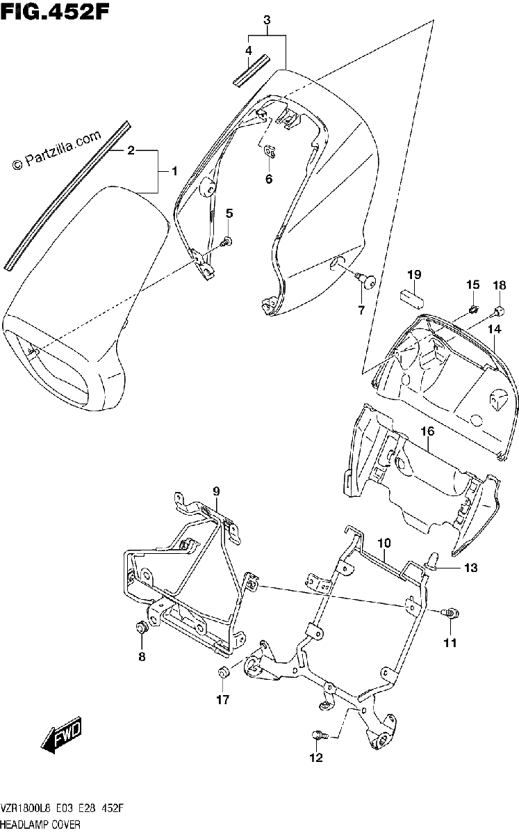 Diagrama de 452F HEADLAMP COVER VZR1800BZL8 E33 JBA