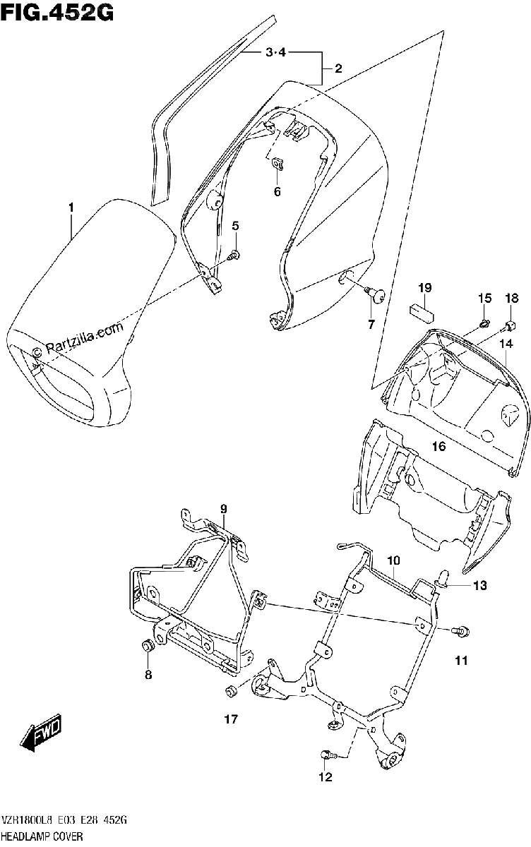 Diagrama de 452G HEADLAMP COVER VZR1800BZL8 E33 JRU