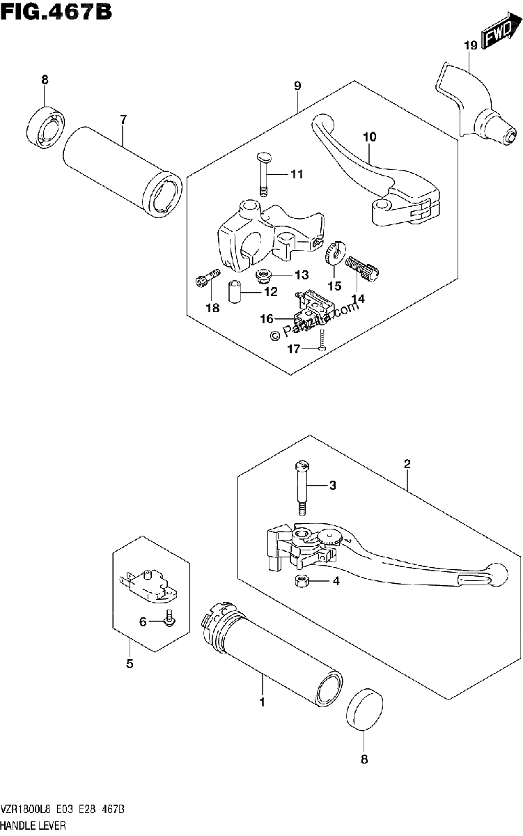 Diagrama de 467B HANDLE LEVER VZR1800BZL8 E03