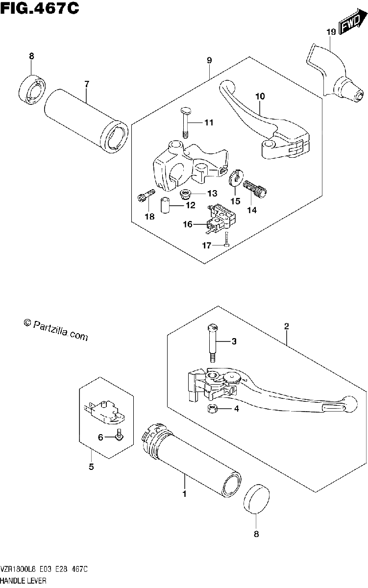 Diagrama de 467C HANDLE LEVER VZR1800BZL8 E28