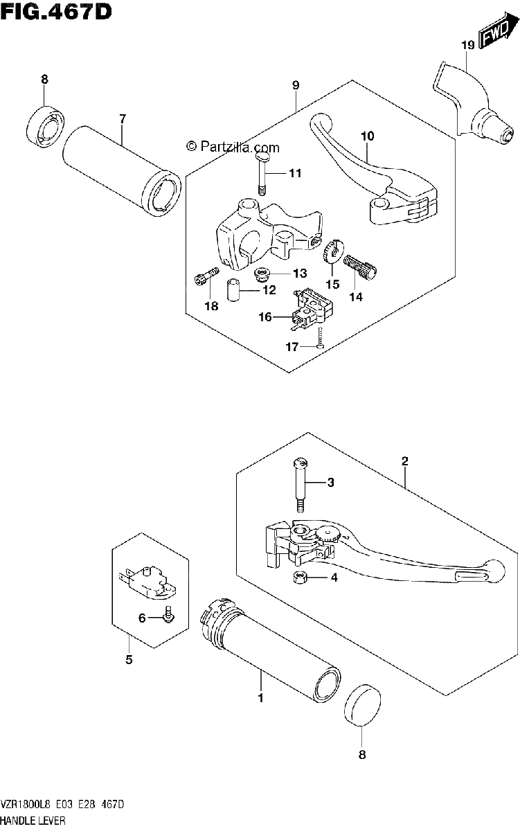 Diagrama de 467D HANDLE LEVER VZR1800BZL8 E33