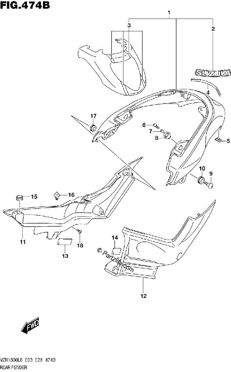 Diagrama de 474B REAR FENDER VZR1800BZL8 E03 JBA