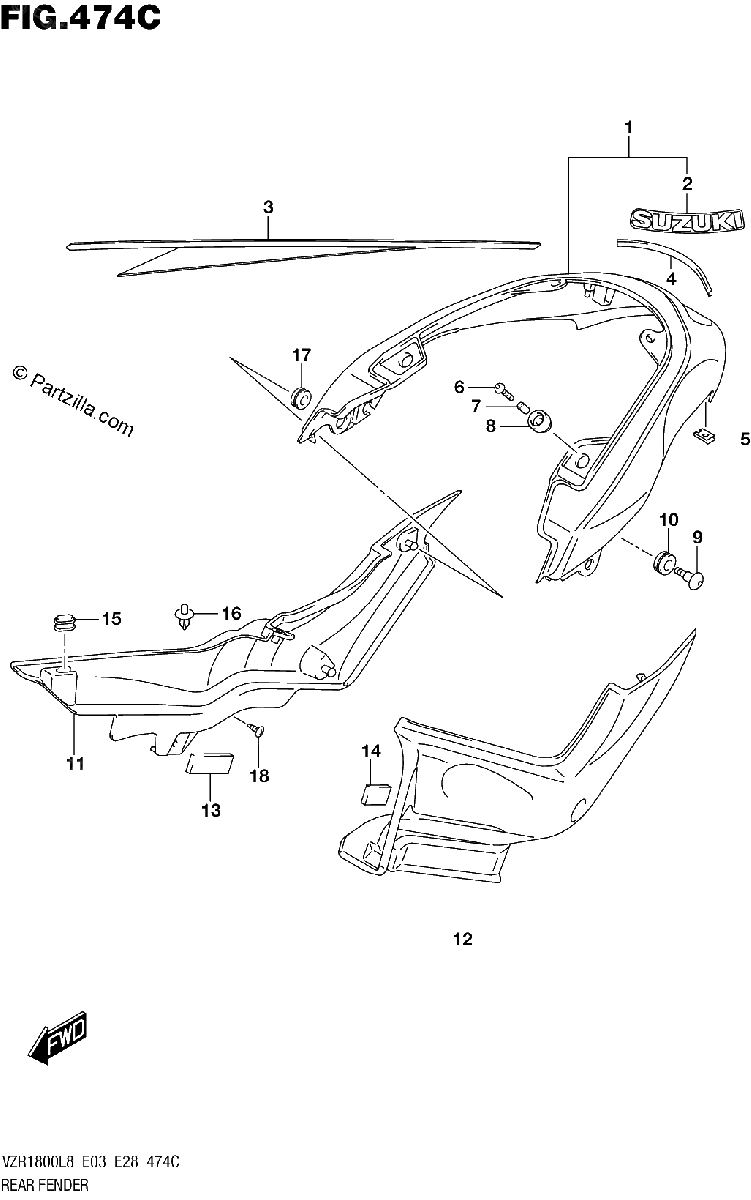 Diagrama de 474C REAR FENDER VZR1800BZL8 E03 JRU
