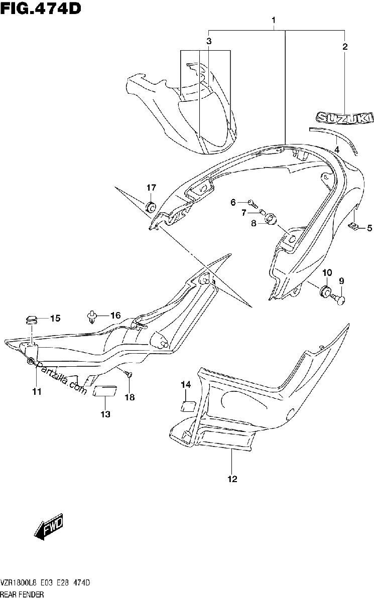 Diagrama de 474D REAR FENDER VZR1800BZL8 E28 JBA