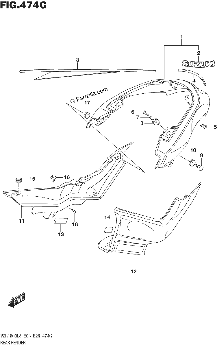 Diagrama de 474G REAR FENDER VZR1800BZL8 E33 JRU