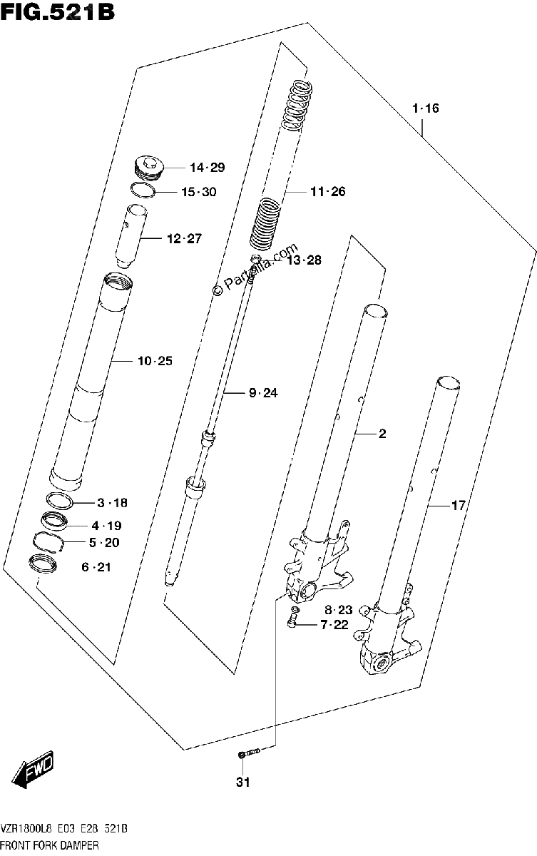 Diagrama de 521B FRONT FORK DAMPER VZR1800BZL8 E03