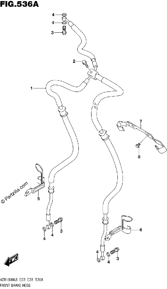Diagrama de 536A FRONT BRAKE HOSE