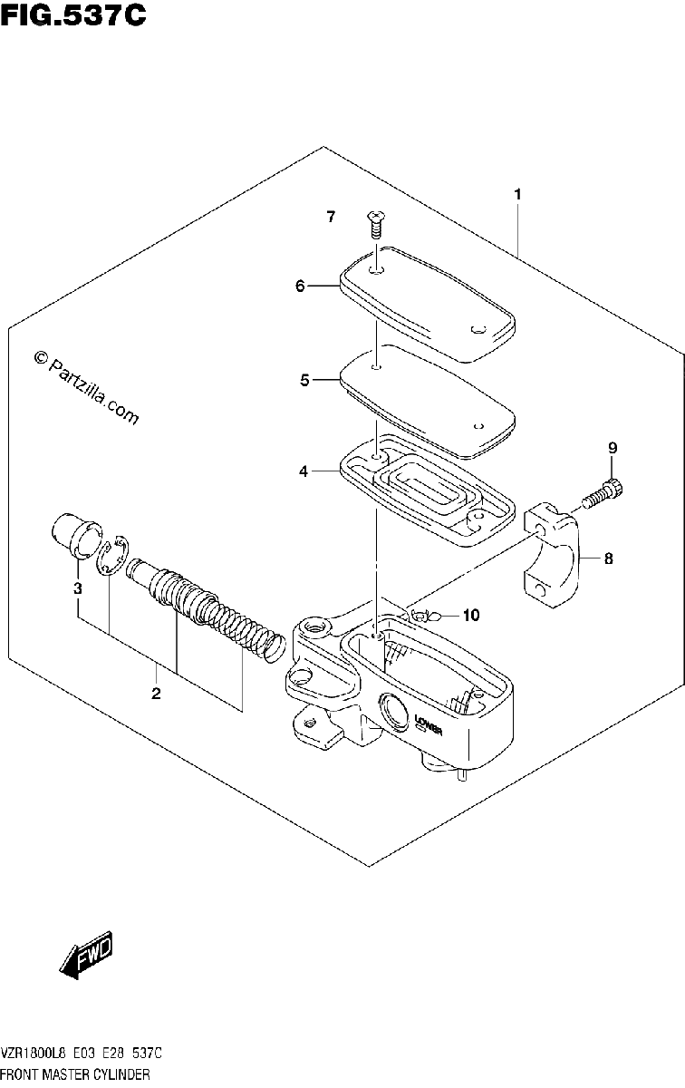 Diagrama de 537C FRONT MASTER CYLINDER VZR1800BZL8 E28
