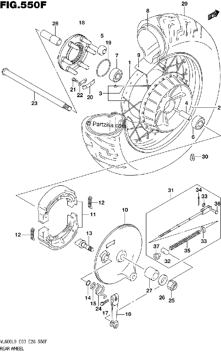 Diagrama de 550F REAR WHEEL VL800TL9 E33