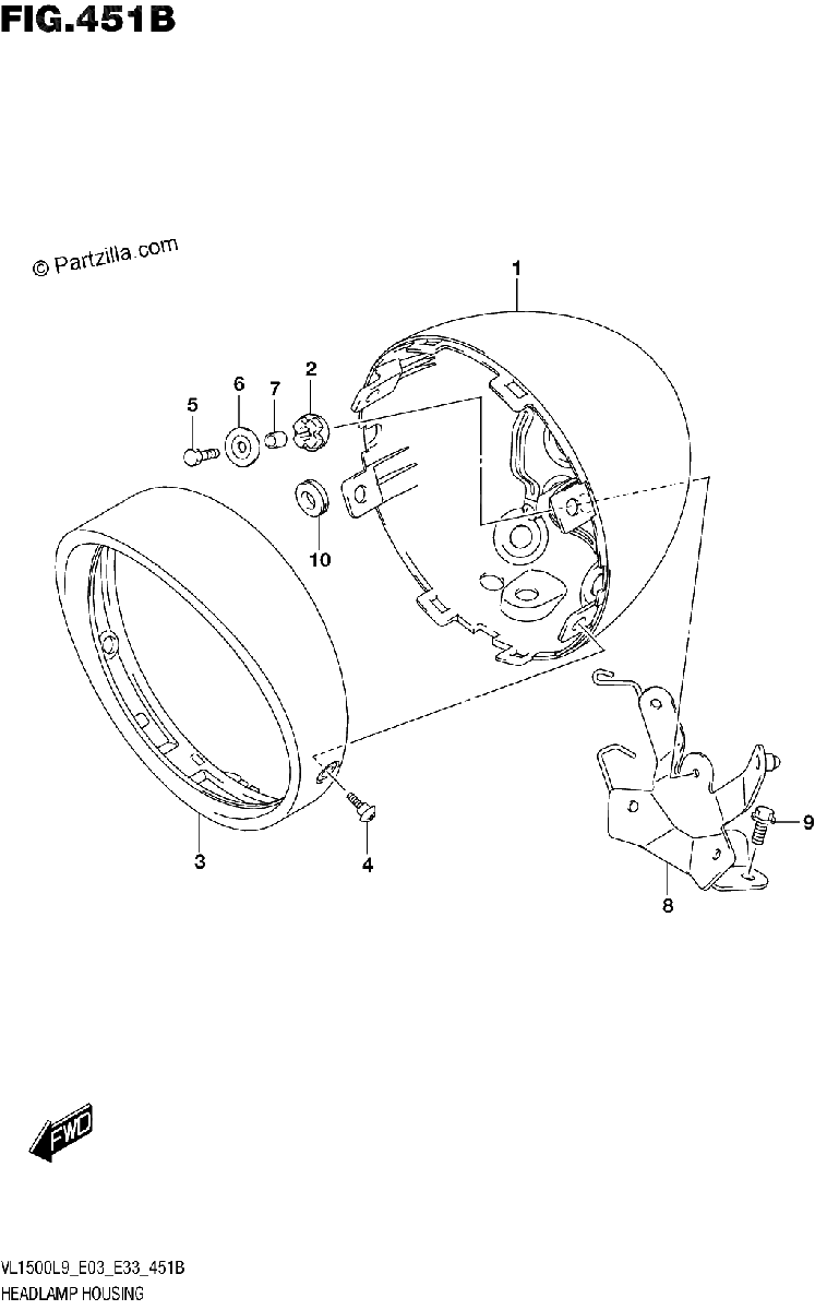 Diagrama de 451B HEADLAMP HOUSING VL1500BL9 E33