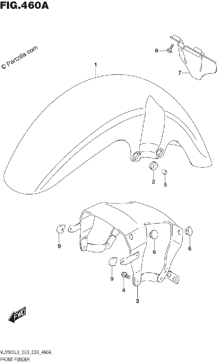 Diagrama de 460A FRONT FENDER VL1500BL9 E03