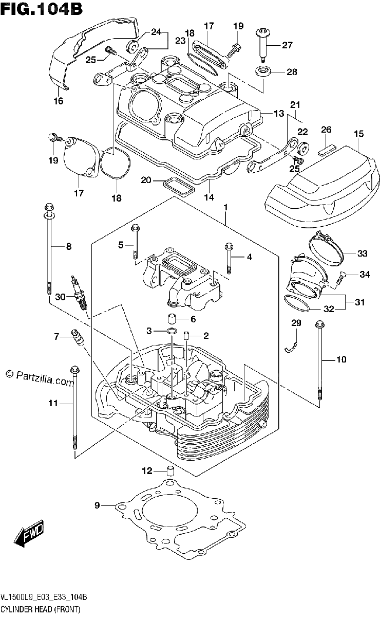 Diagrama de 104B CYLINDER HEAD FRONT VL1500BL9 E33