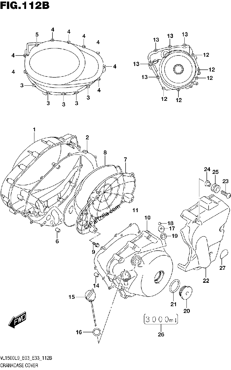 Diagrama de 112B CRANKCASE COVER VL1500BL9 E33