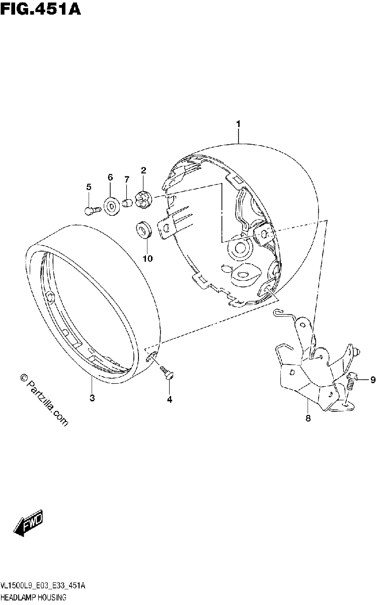Diagrama de 451A HEADLAMP HOUSING VL1500BL9 E03