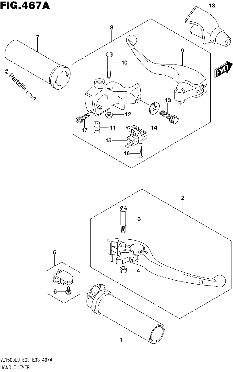 Diagrama de 467A HANDLE LEVER VL1500BL9 E03