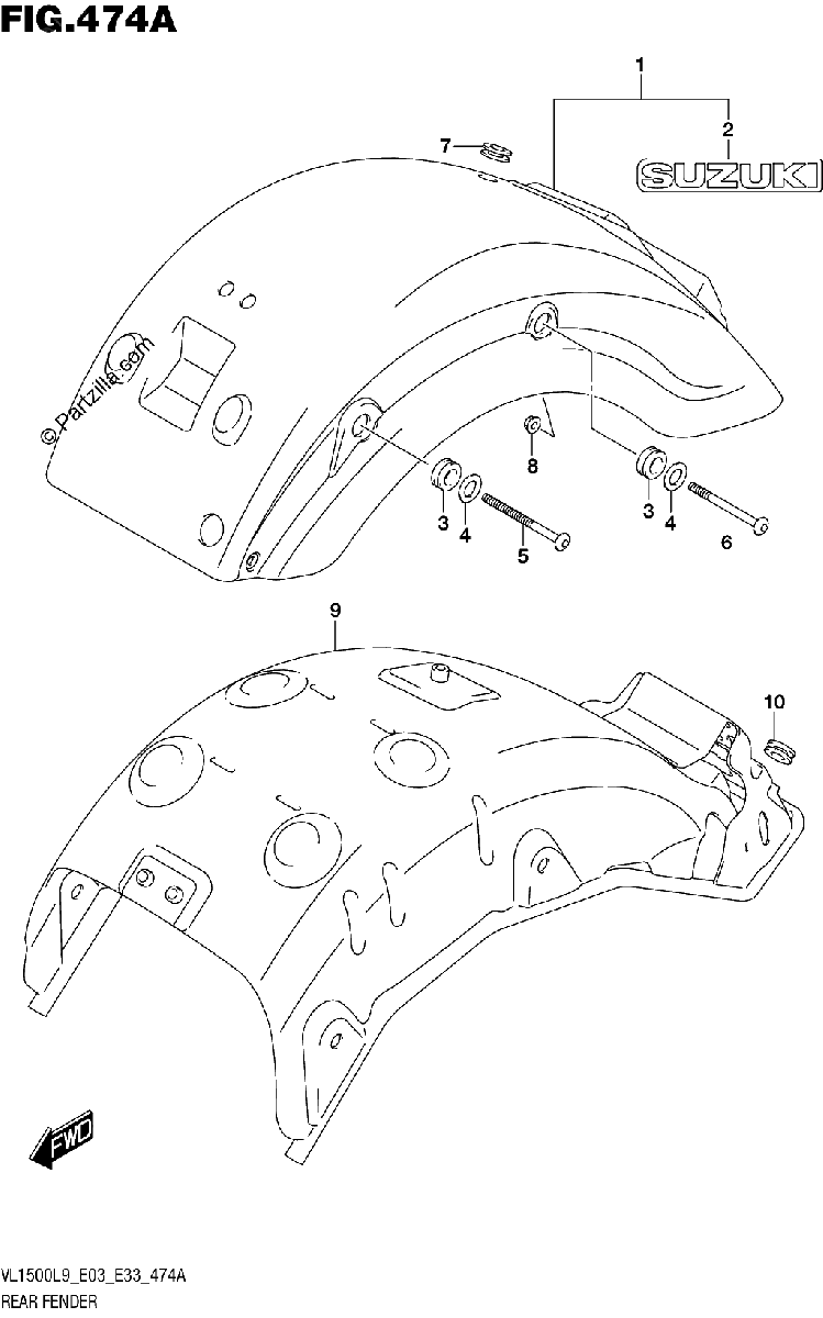 Diagrama de 474A REAR FENDER VL1500BL9 E03