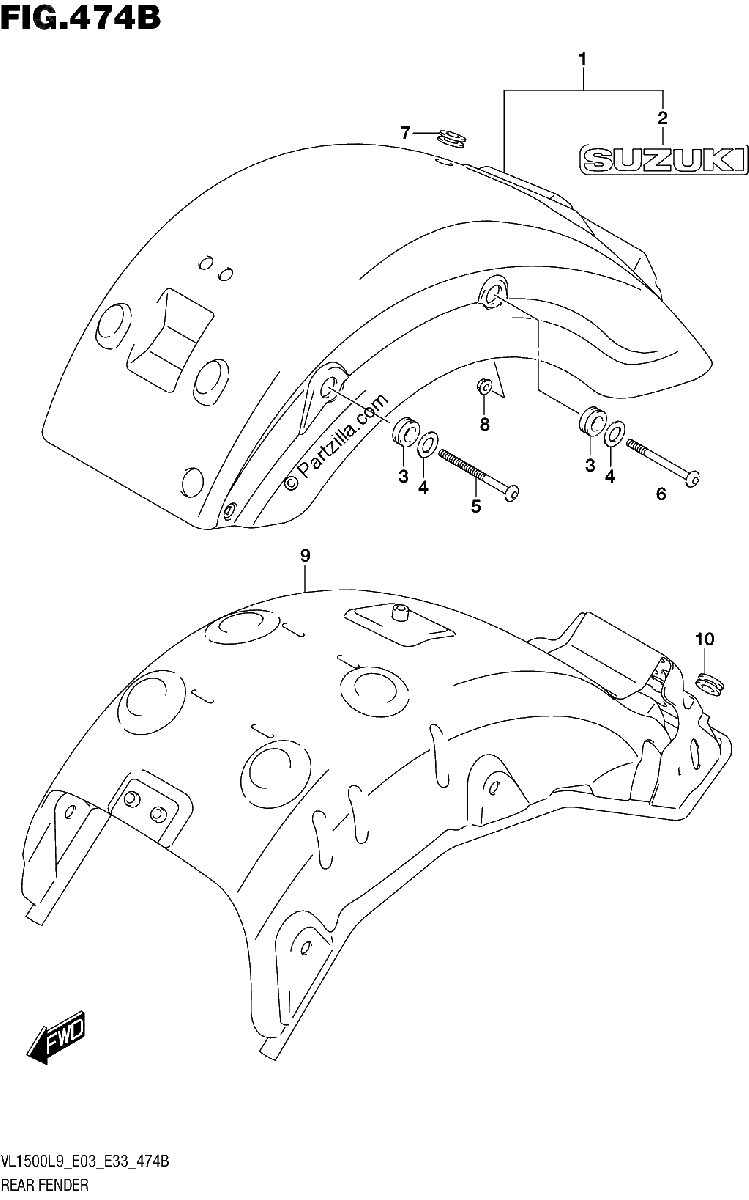 Diagrama de 474B REAR FENDER VL1500BL9 E33