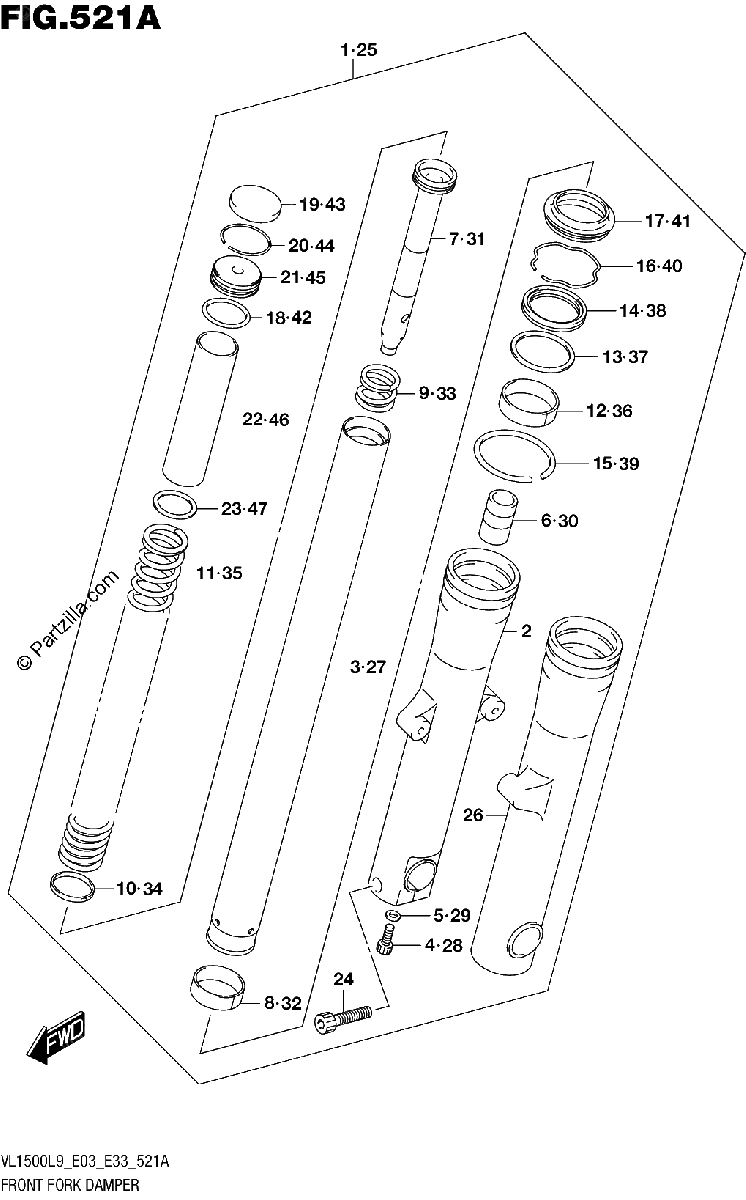 Diagrama de 521A FRONT FORK DAMPER VL1500BL9 E03