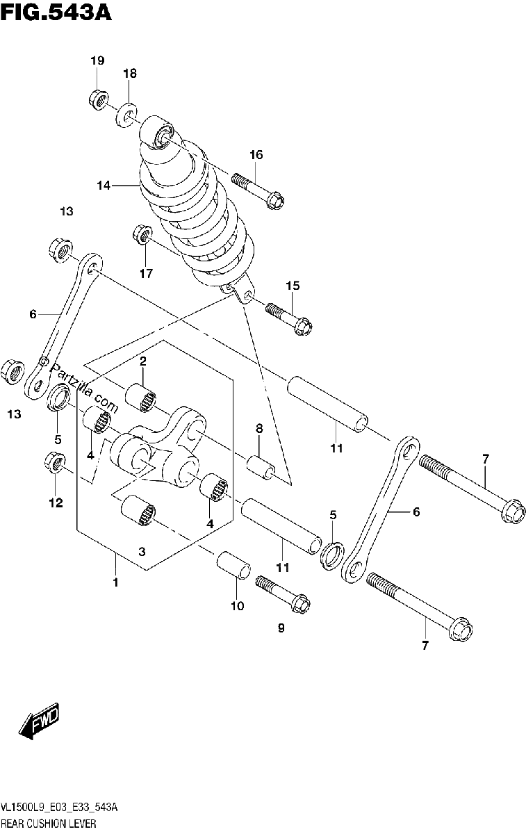 Diagrama de 543A REAR CUSHION LEVER VL1500BL9 E03