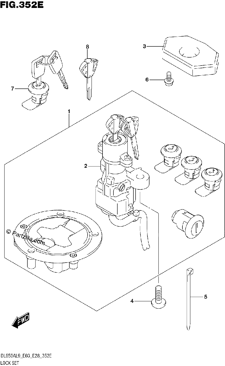 Diagrama de 352E LOCK SET FOR TOP CASE SIDE CASE