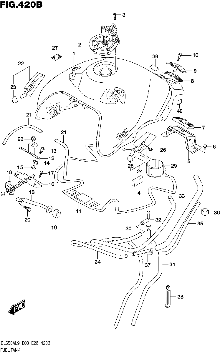 Diagrama de 420B FUEL TANK DL650A E03 E28