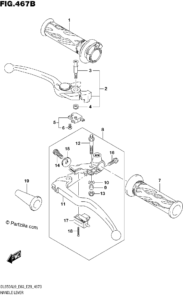 Diagrama de 467B HANDLE LEVER DL650XA