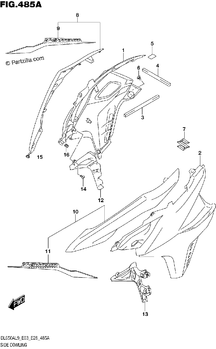 Diagrama de 485A SIDE COWLING DL650A