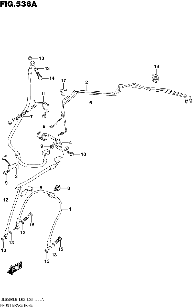 Diagrama de 536A FRONT BRAKE HOSE