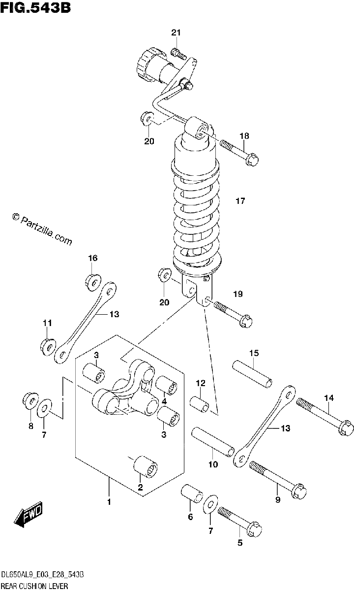 Diagrama de 543B REAR CUSHION LEVER DL650XA