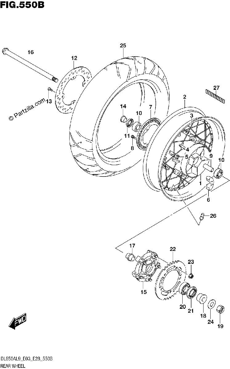 Diagrama de 550B REAR WHEEL DL650XA