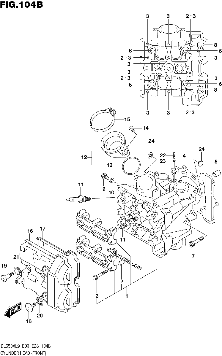 Diagrama de 104B CYLINDER HEAD FRONT