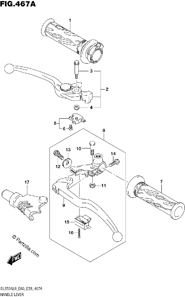 Diagrama de 467A HANDLE LEVER DL650A