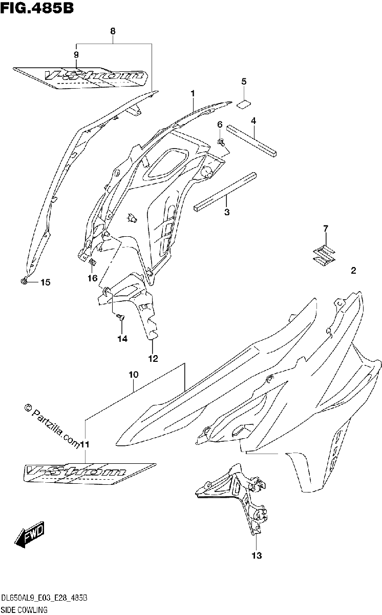 Diagrama de 485B SIDE COWLING DL650XA