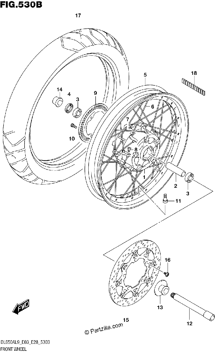 Diagrama de 530B FRONT WHEEL DL650XA