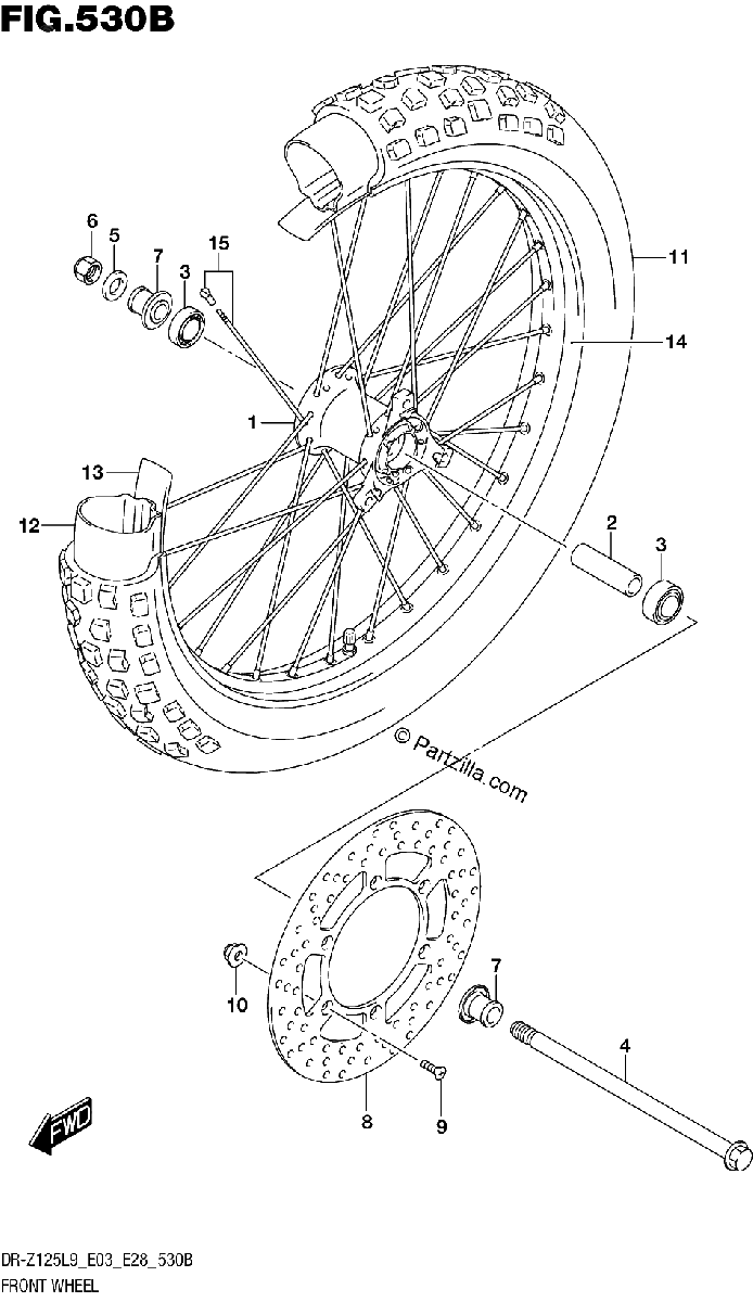 Diagrama de 530B FRONT WHEEL DR Z125LL9 E03