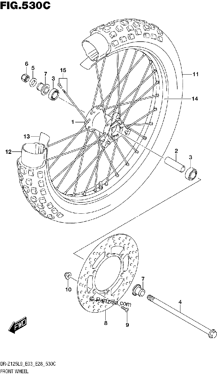 Diagrama de 530C FRONT WHEEL DR Z125LL9 E28