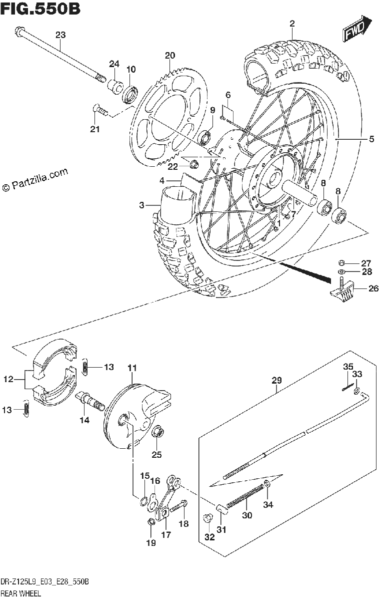 Diagrama de 550B REAR WHEEL DR Z125LL9 E03