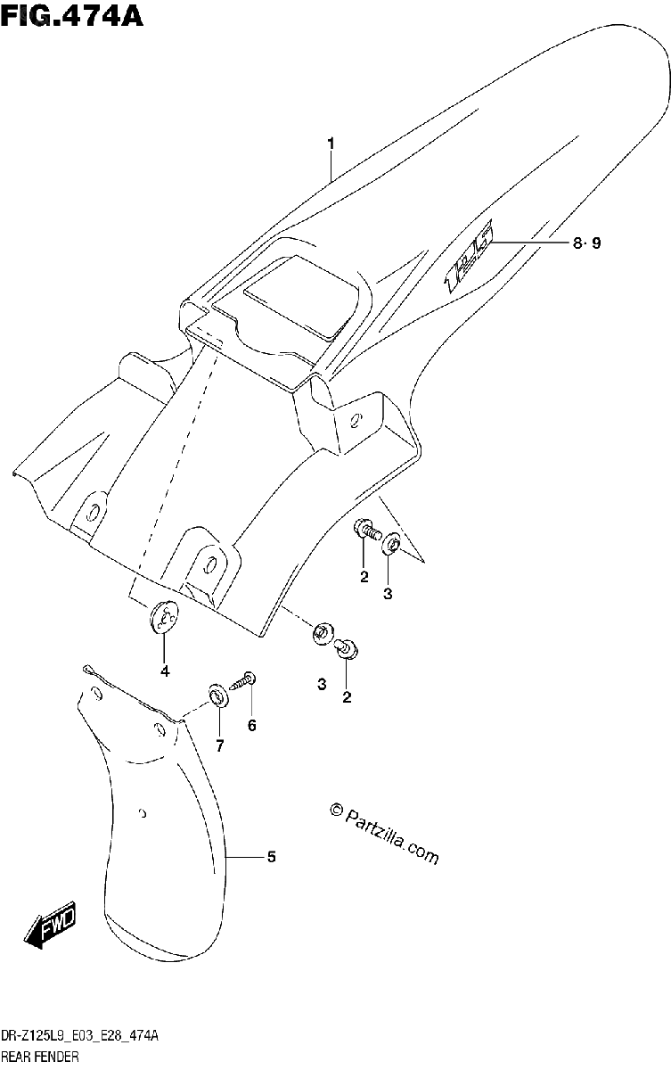 Diagrama de REAR FENDER DR Z125L9 E28
