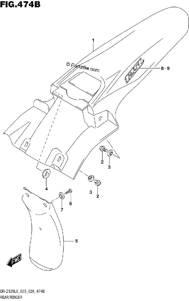 Diagrama de REAR FENDER DR Z125LL9 E03