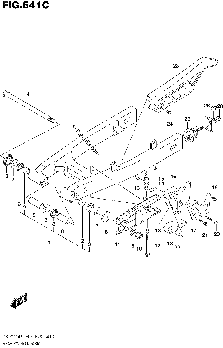 Diagrama de REAR SWINGINGARM DR Z125LL9 E28