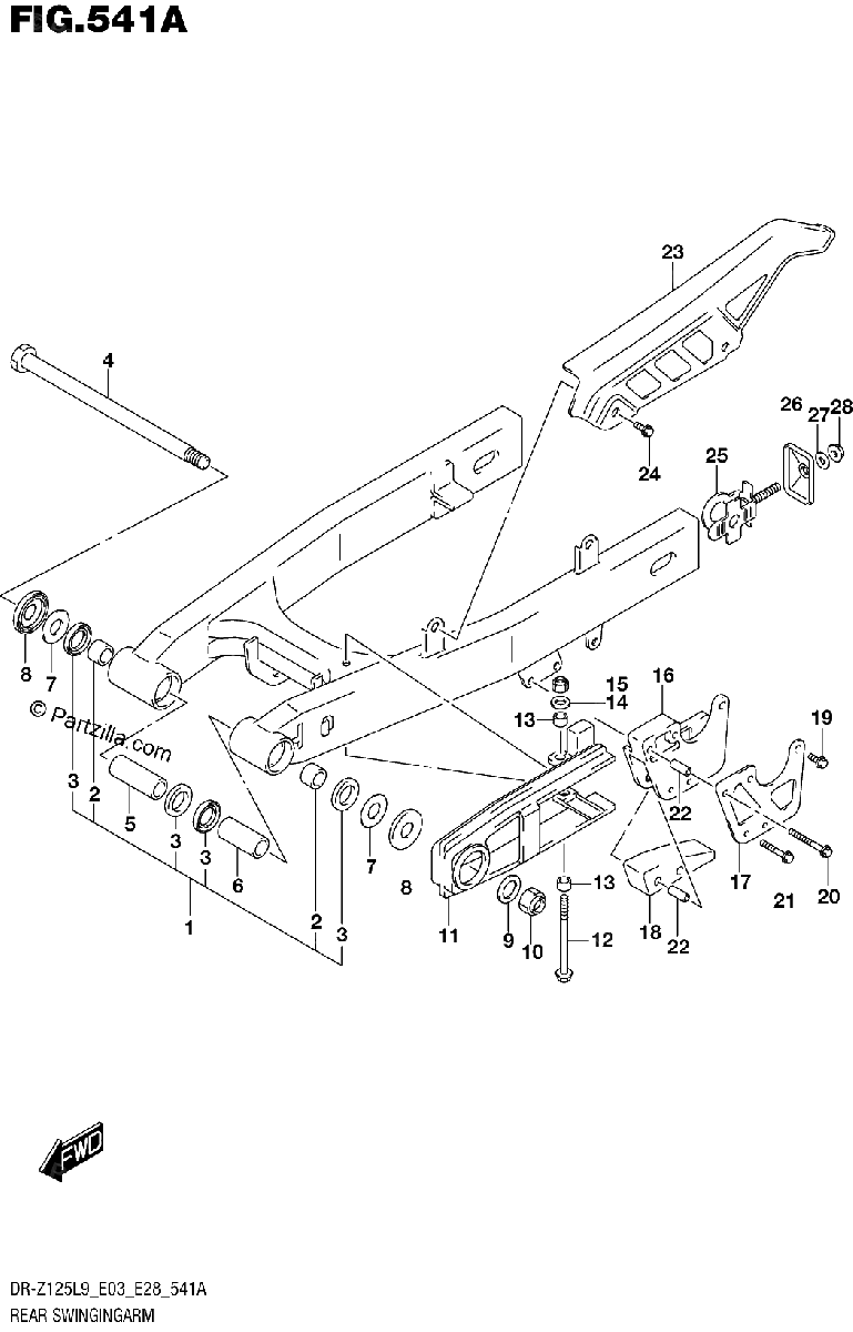 Diagrama de 541A REAR SWINGINGARM DR Z125L9 E28