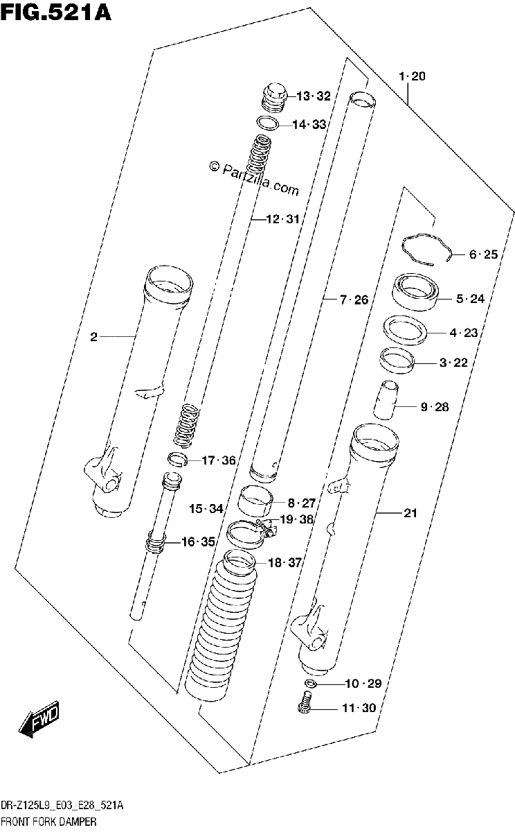 Diagrama de FRONT FORK DAMPER DR Z125L9 E28