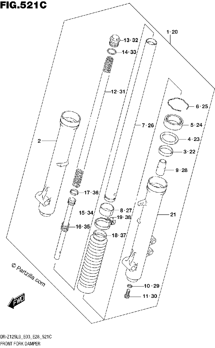Diagrama de FRONT FORK DAMPER DR Z125LL9 E28