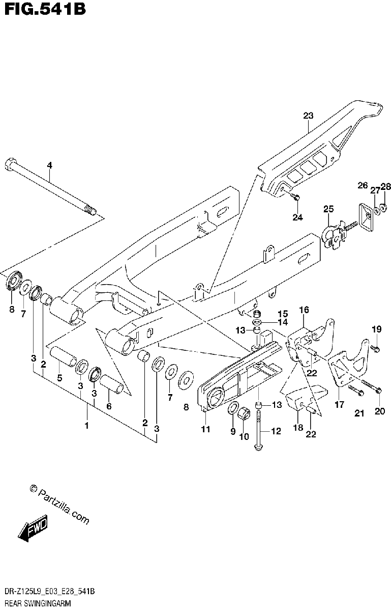 Diagrama de REAR SWINGINGARM DR Z125LL9 E03