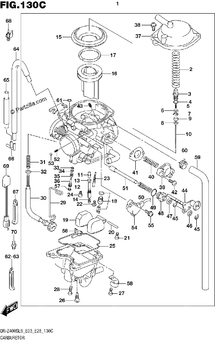 Diagrama de 130C CARBURETOR DR Z400SL9 E33