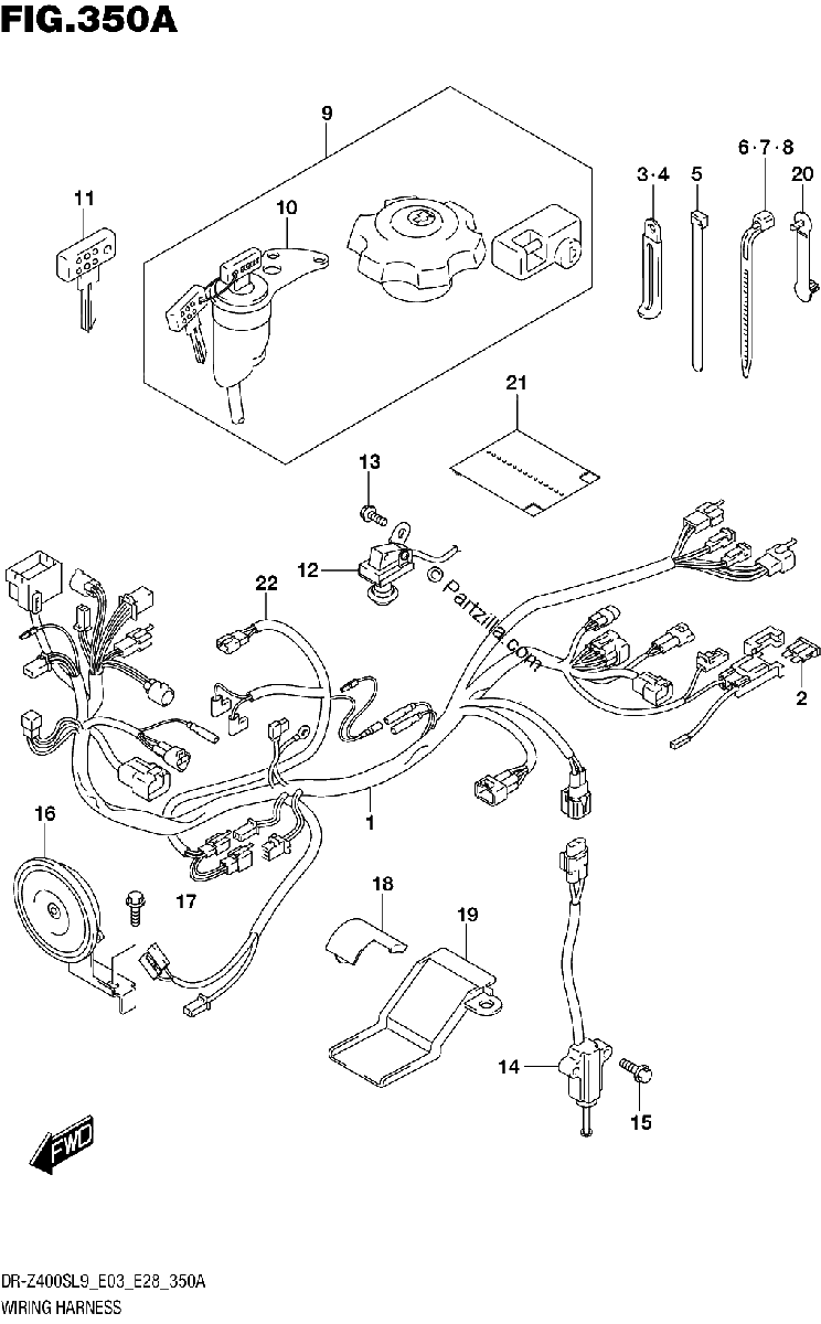 Diagrama de 350A WIRING HARNESS DR Z400SL9 E03