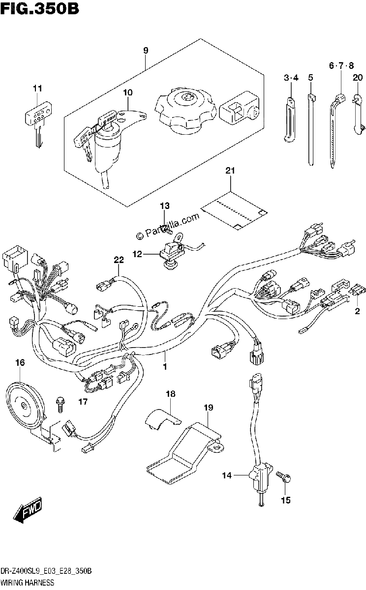 Diagrama de 350B WIRING HARNESS DR Z400SL9 E28