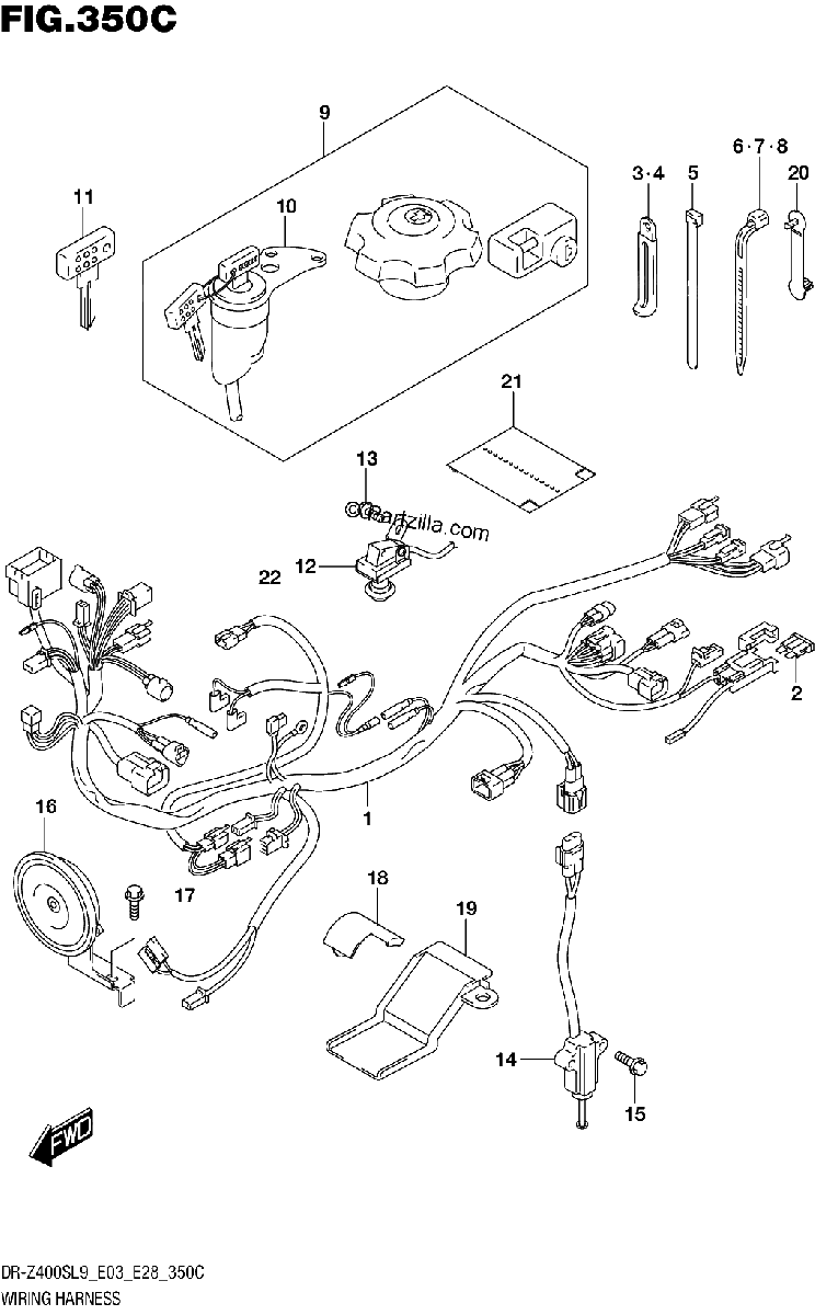 Diagrama de 350C WIRING HARNESS DR Z400SL9 E33