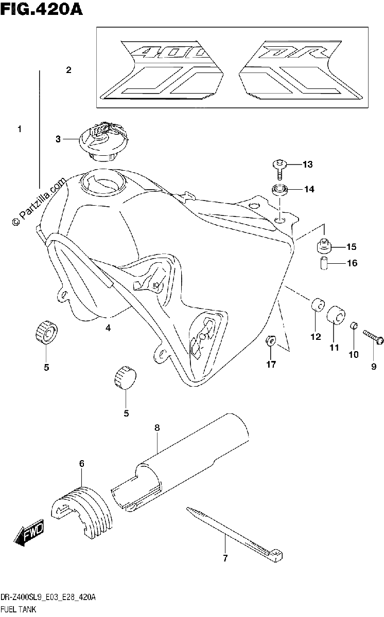 Diagrama de 420A FUEL TANK DR Z400SL9 E03