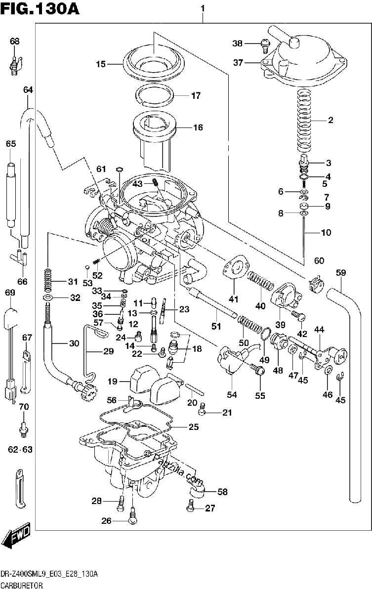 Diagrama de 130A CARBURETOR DR Z400SML9 E03
